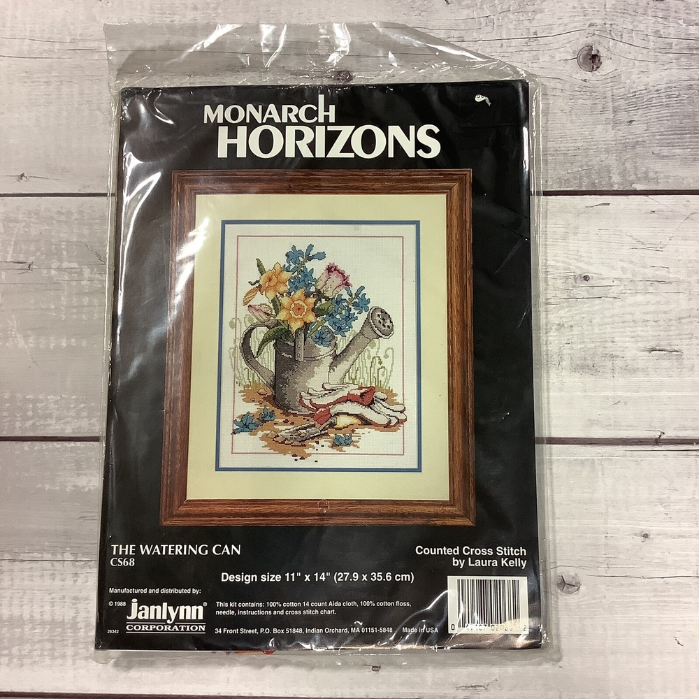 Monarch Horizons Counted Cross Stitch Kit Watering Can Floral Needlepoint Sealed